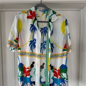 Zara Men’s Multicolor Abstract Print Hawaiian Button Down Short Sleeve Shirt